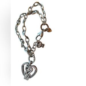 Retired Brighton Double Scroll Crystal Heart Charm Bracelet
